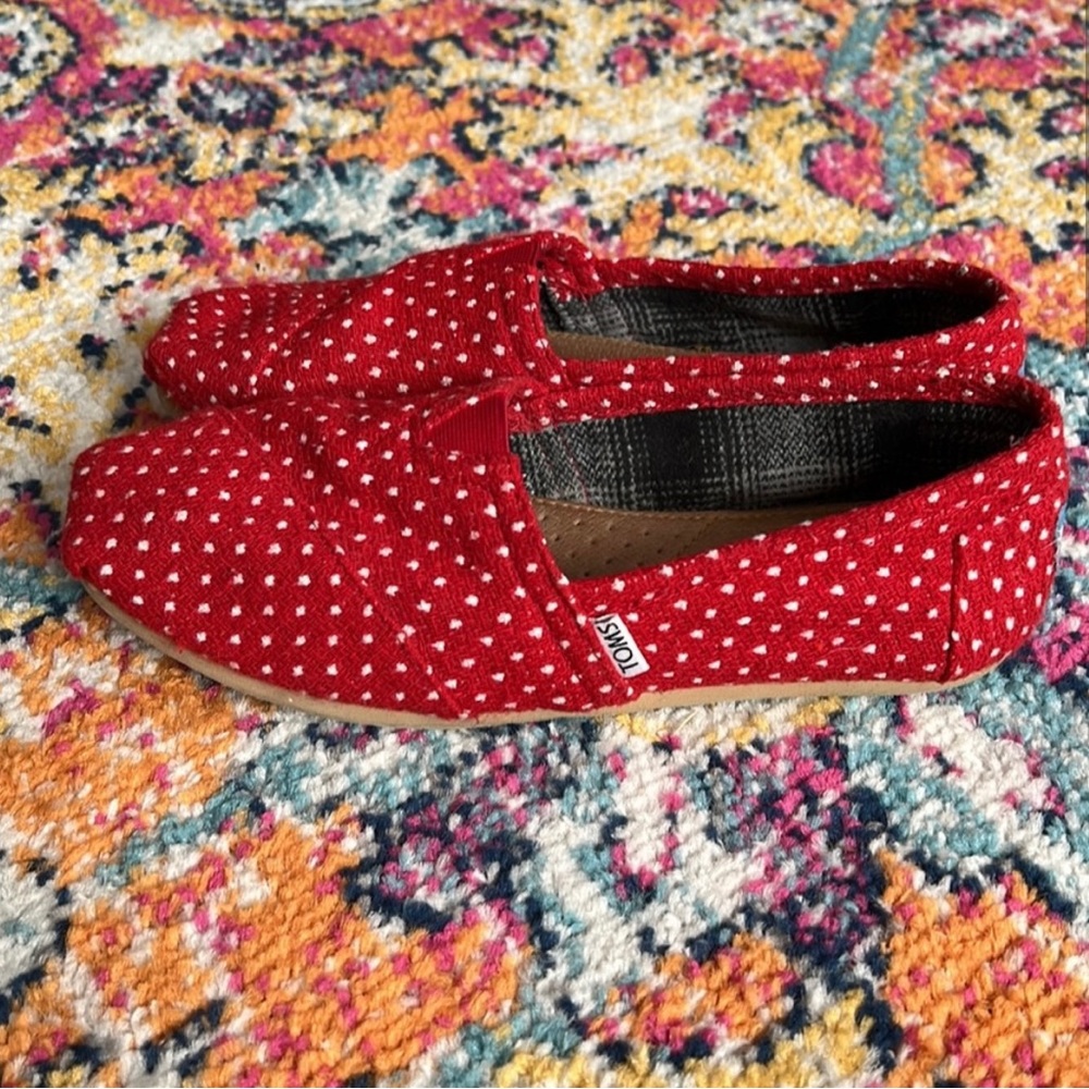 TOMS Red and White Polka Dot Flats Size 8